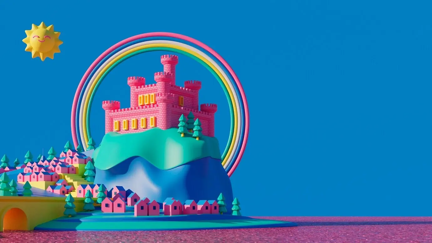 3D-Hintergrund für Kinder mit Schloss